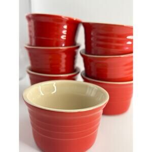 Le Creuset Red Stoneware Ramekins Set of 7 Custard/Single‑Serve Bakers